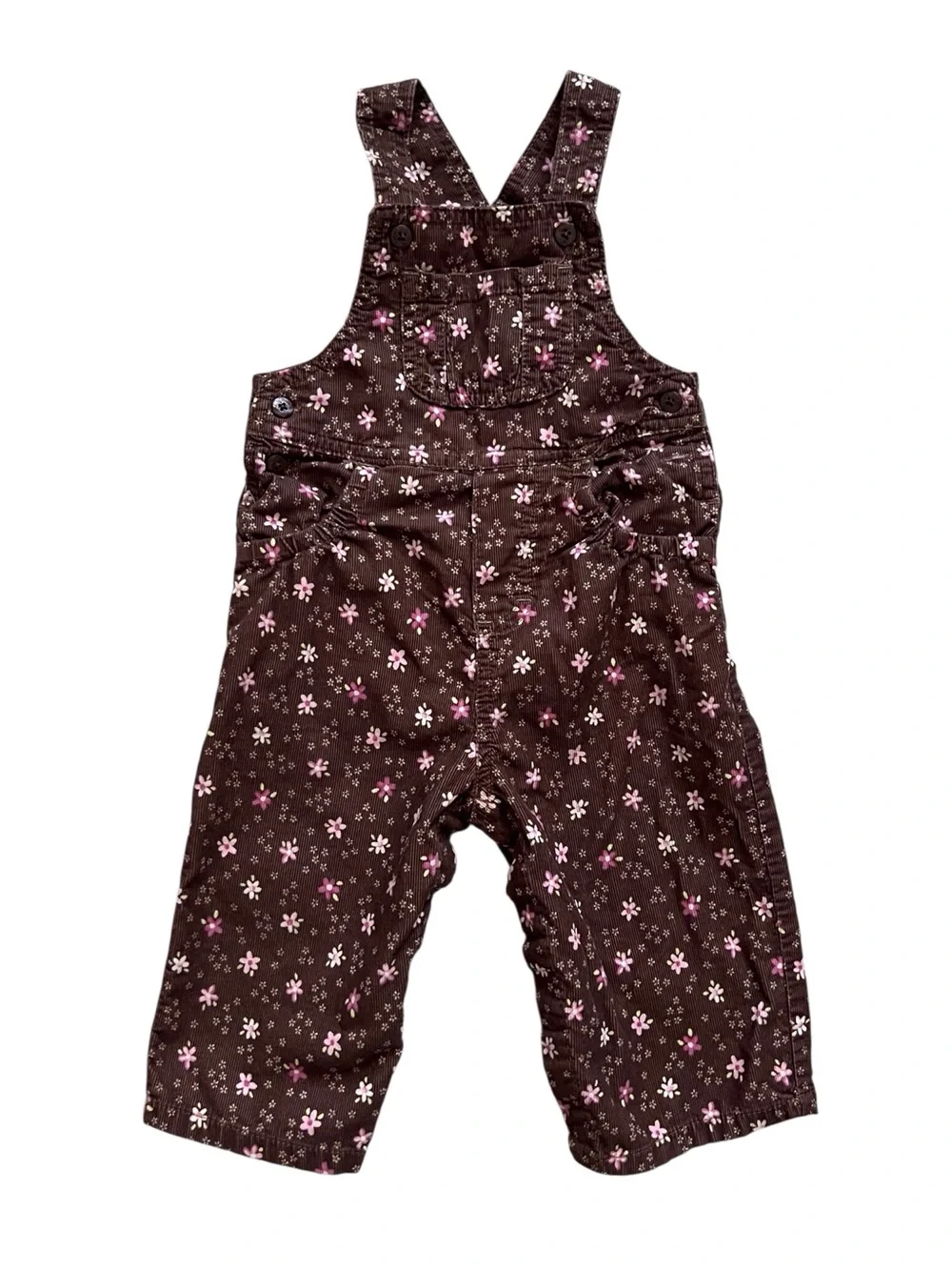 Carters 12 Mo Brown Corduroy Overalls Floral Cotton Fall Autumn Pink Flower